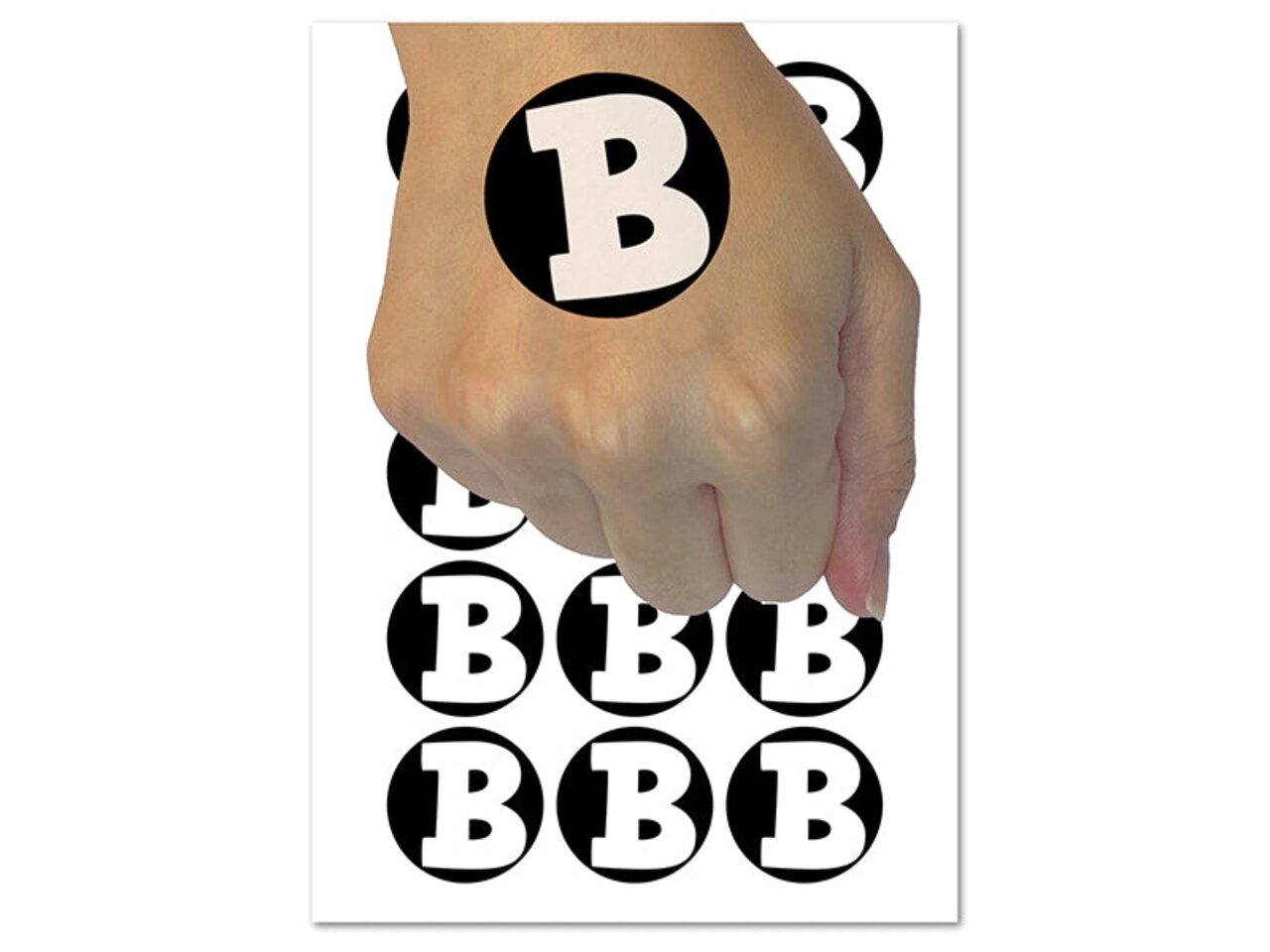 Letter B Uppercase Fun Bold Font Temporary Tattoo Water Resistant Fake Body Art Set Collection (1 Sheet)